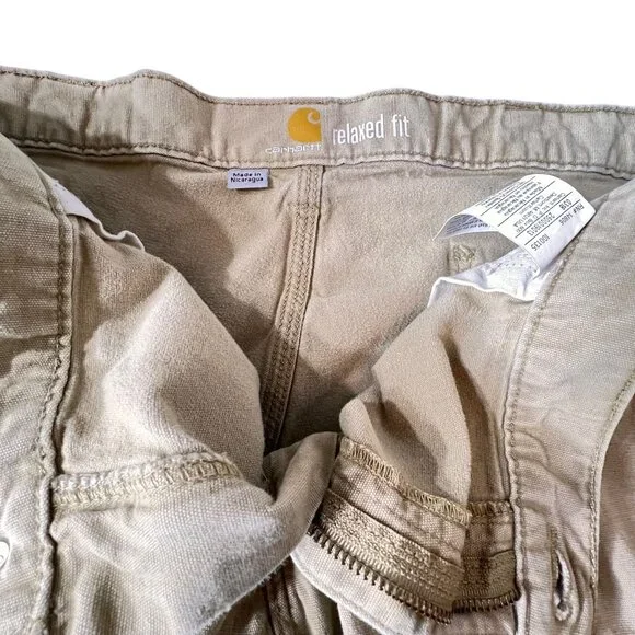 Carhartt Beige Relaxed Fit Canvas Pants Carpenter Cargo Pockets 40x30 RN 14806 - Picture 8 of 16